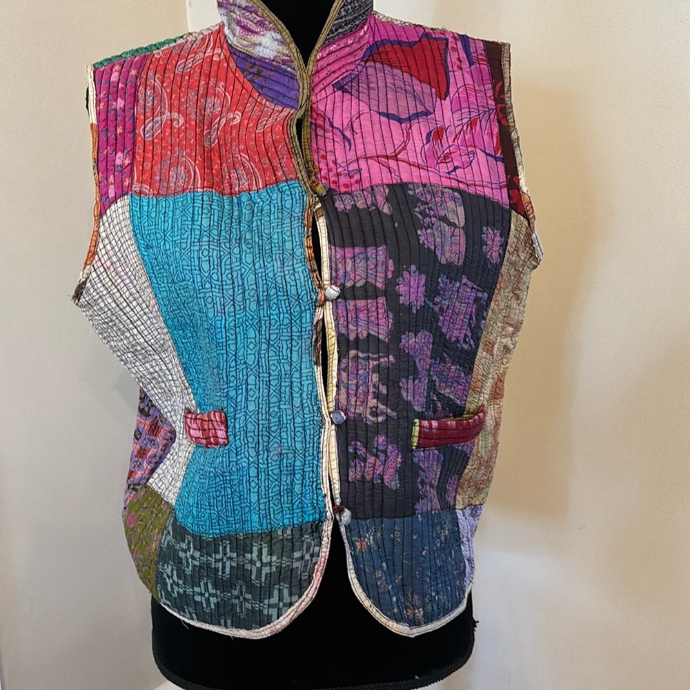 Sacred Thread Silk Patchwork Vest Size Ml - image 1